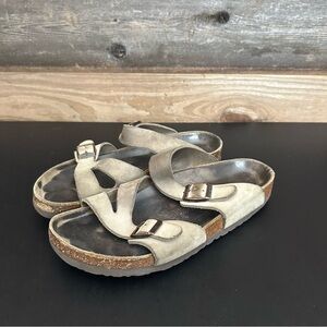 Birkenstock Tan Leather suede buckle size EU 41 Ladies 10 Men 8 Made In Germany